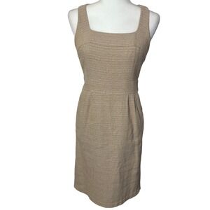 Banana Republic Sheath Dress Womens 0 Tan Tweed Cotton Sleeveless Workwear
